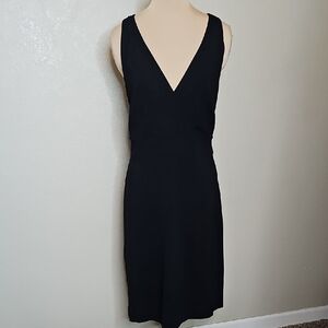 Ann Taylor 12 Black Ponte Knit ‎ CrossBack Sheath Cocktail Dress Surplice V Neck
